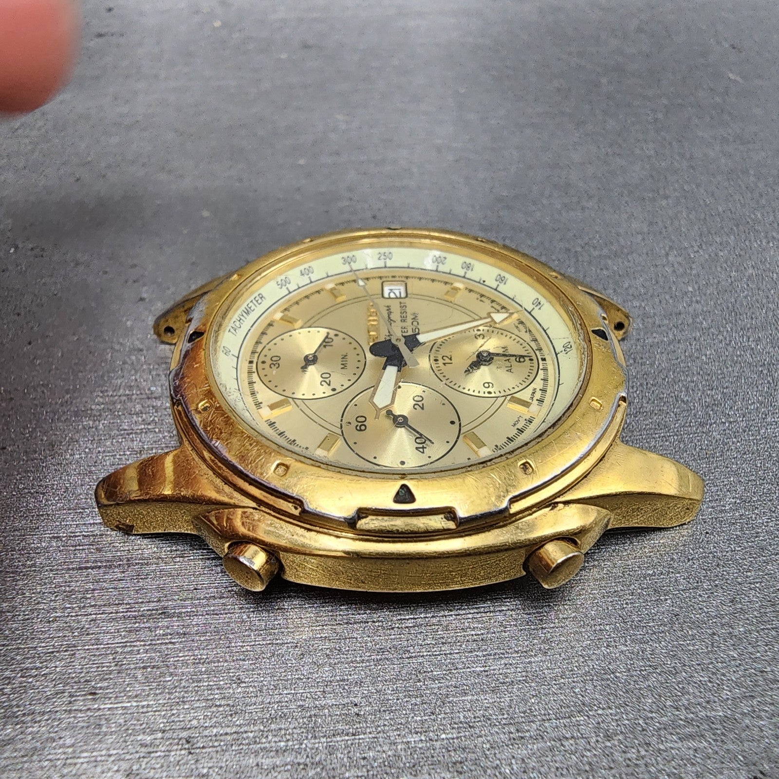 Seiko Chronograph Watch Men 39mm Champagne Dial Gold Tone Date 7t326m59 PARTS4