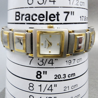 Bulova Watch Women 15mm Silver Dial Two Tone Rectangle 98T53 New Battery10