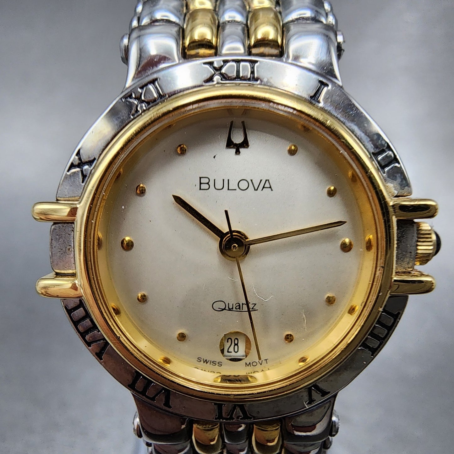 Bulova Watch Women 24mm Champagne Dial Two Tone Round Date New Battery VTG1