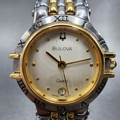 Bulova Watch Women 24mm Champagne Dial Two Tone Round Date New Battery VTG1