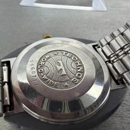 Technos Borazon Watch Men 37mm Black Dial Tungsten Date Round Automatic VTG9