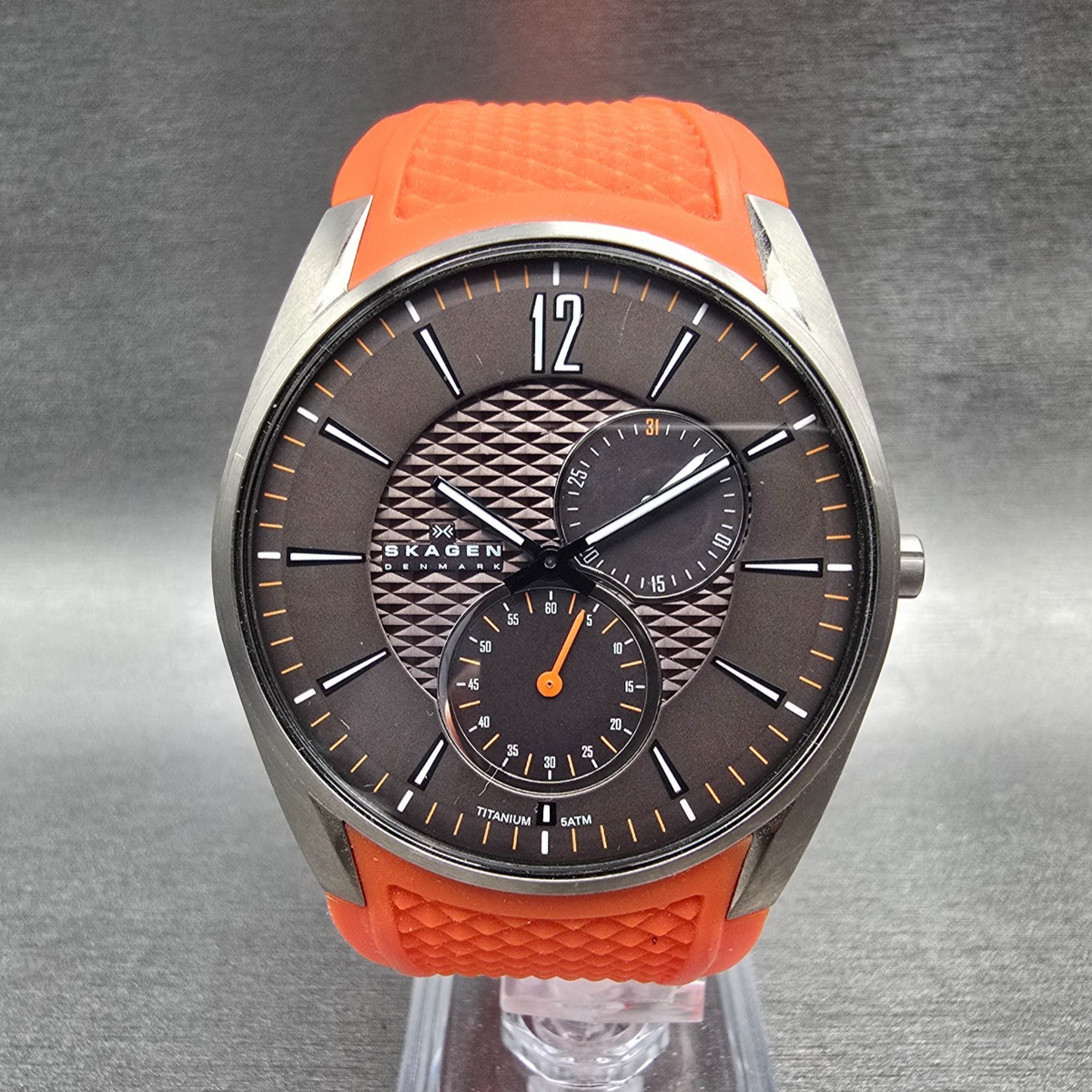 Skagen Watch Men 41mm Gray Dial Titanium Date Round 435XXLTMO New Battery0