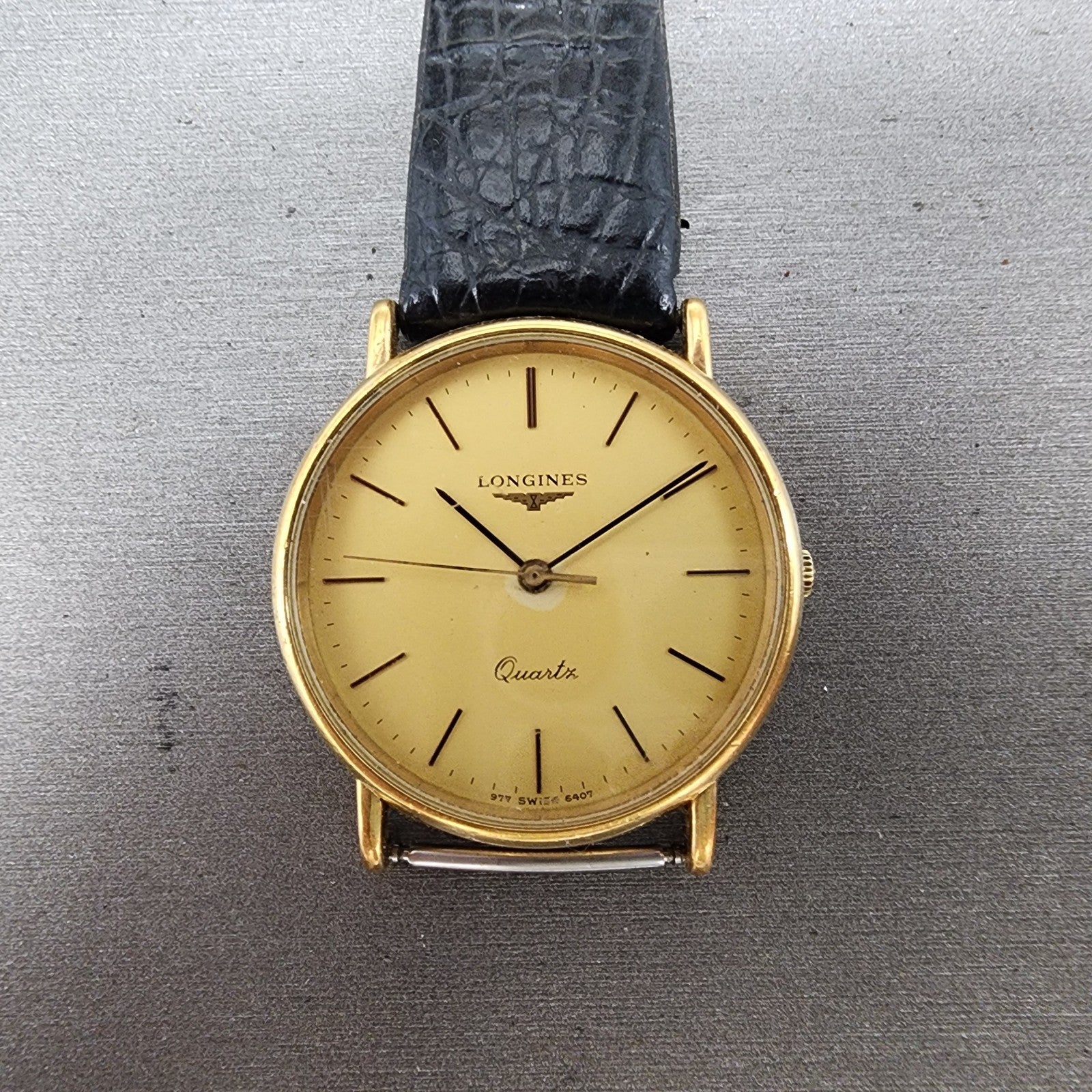 Longines Watch Men 32mm Gold Dial Gold Tone Round 6407 977 VTG PARTS0
