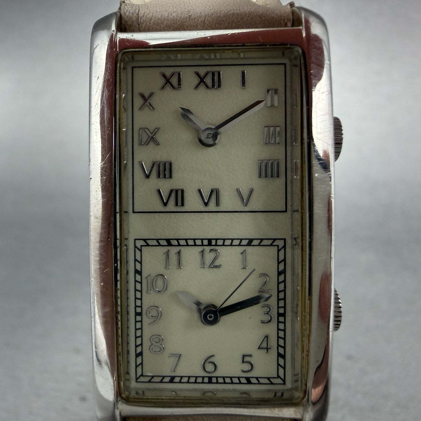 Japanesse Airline Dual Time Watch Women 20mm Cream Dial Silver Rectangle Newbatt1