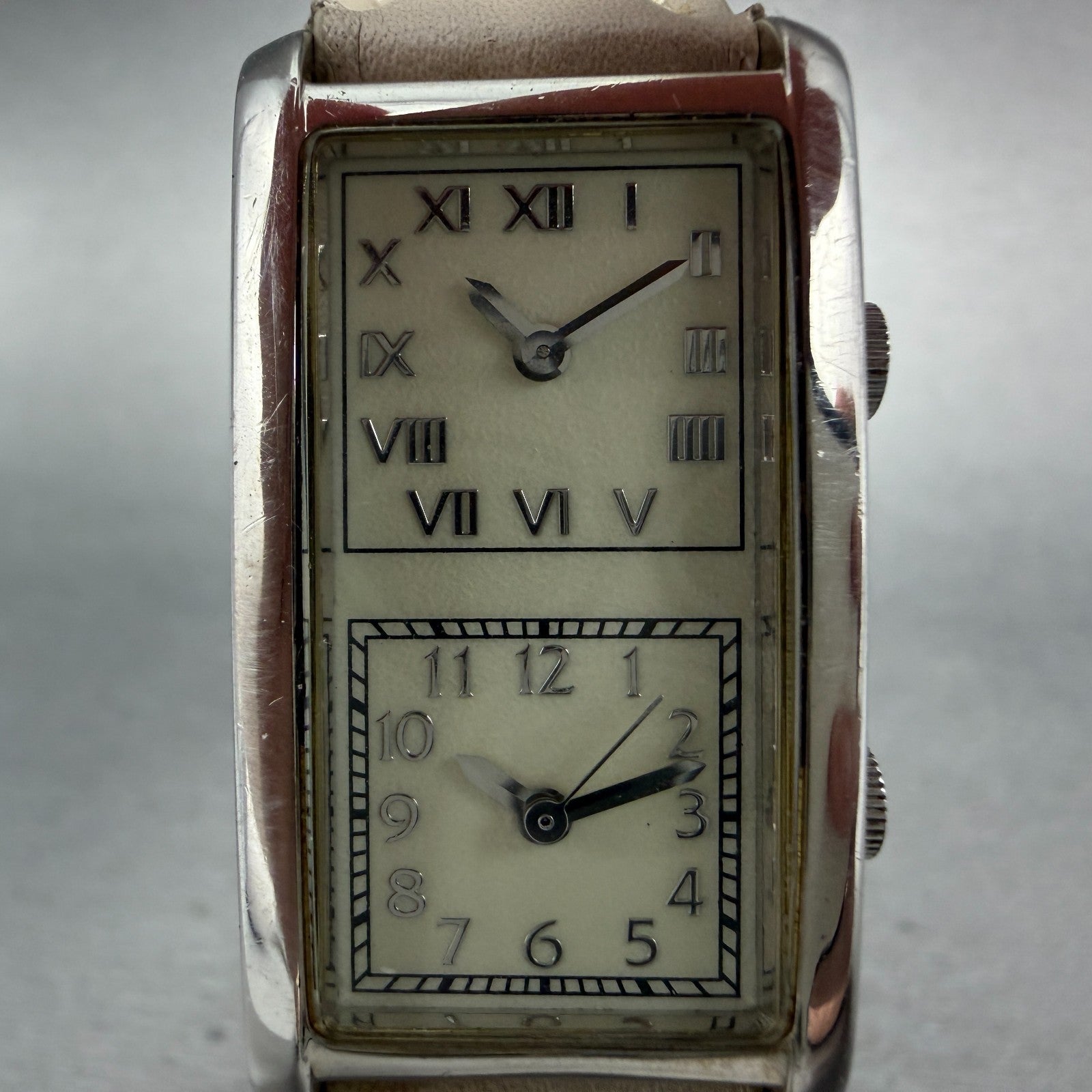 Japanesse Airline Dual Time Watch Women 20mm Cream Dial Silver Rectangle Newbatt1