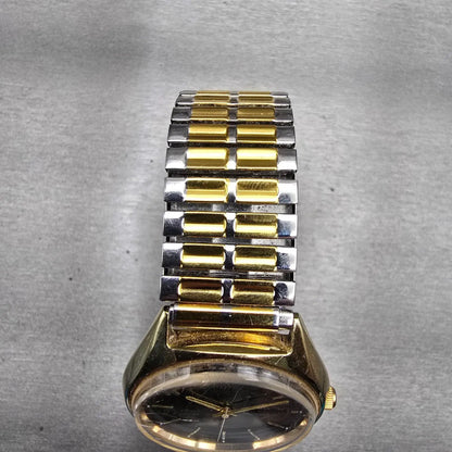 Citizen CQ Watch Men 35mm Black Dial Gold Tone Daydate Round 1100-S63812 New Bat4