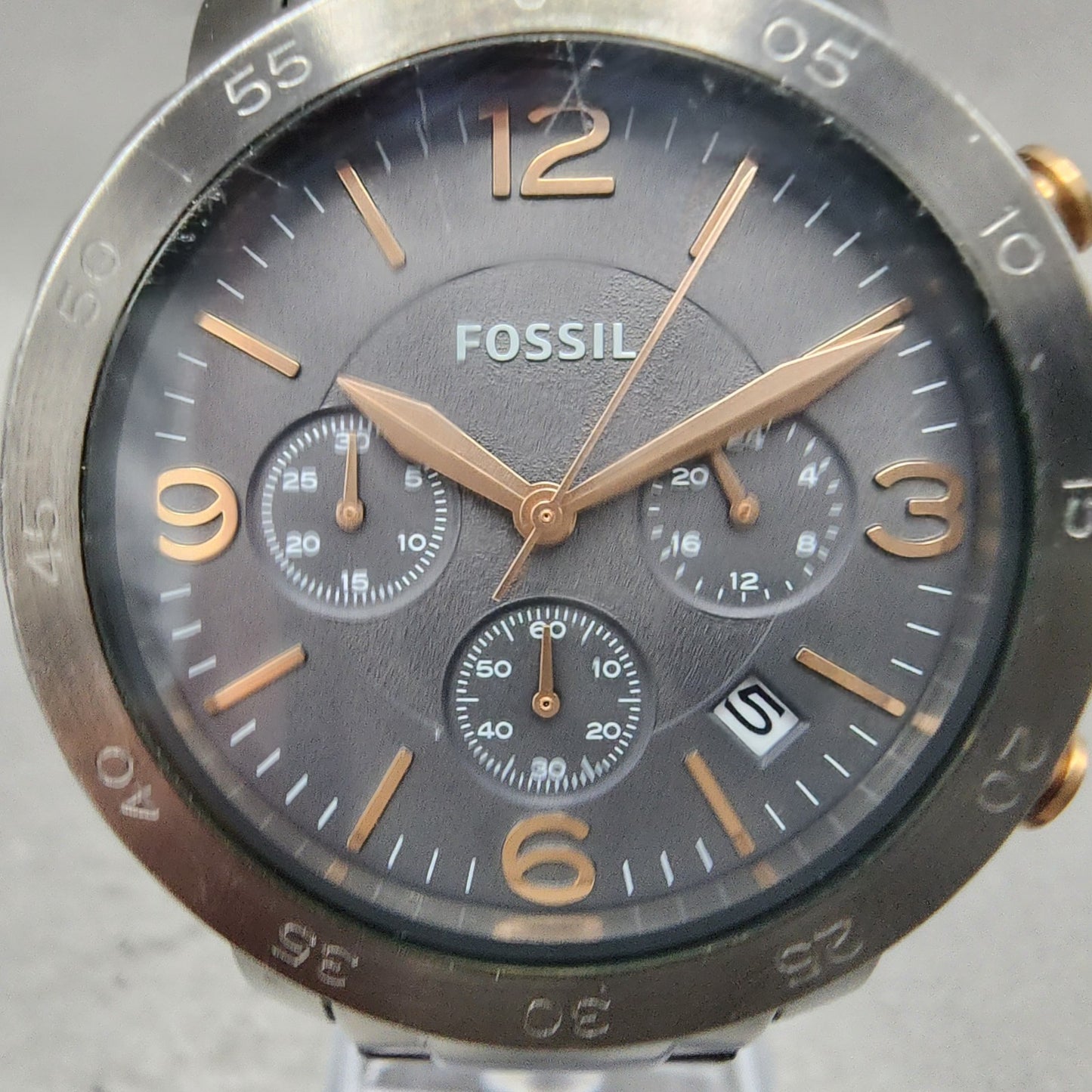 Fossil Chronograph Watch Women 39mm Black Dial Gray Tone Date AM4431 New Battery1