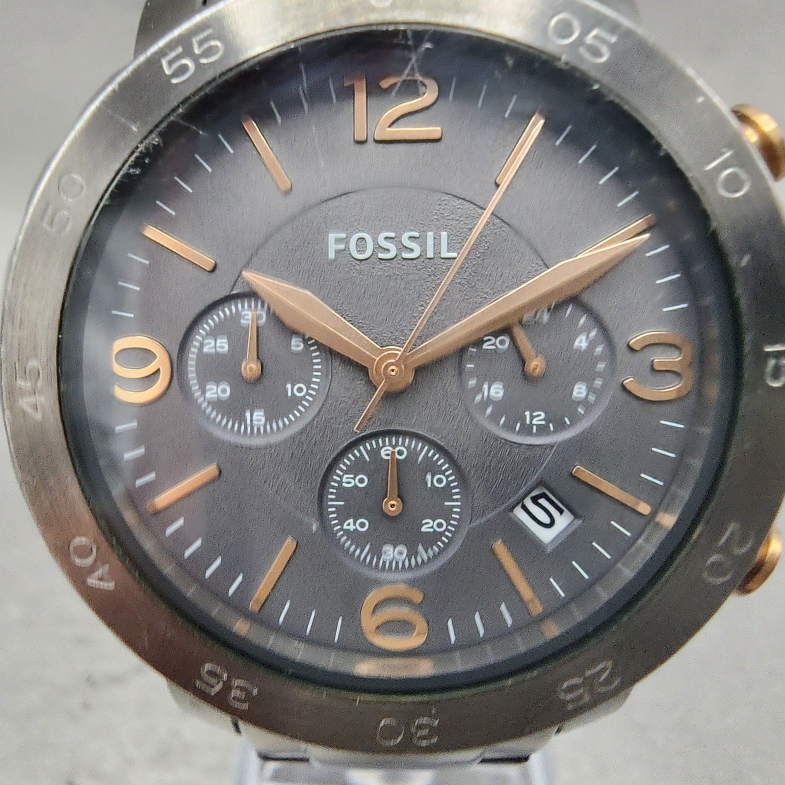 Fossil Chronograph Watch Women 39mm Black Dial Gray Tone Date AM4431 New Battery1