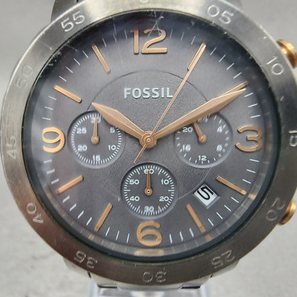 Fossil Chronograph Watch Women 39mm Black Dial Gray Tone Date AM4431 New Battery1