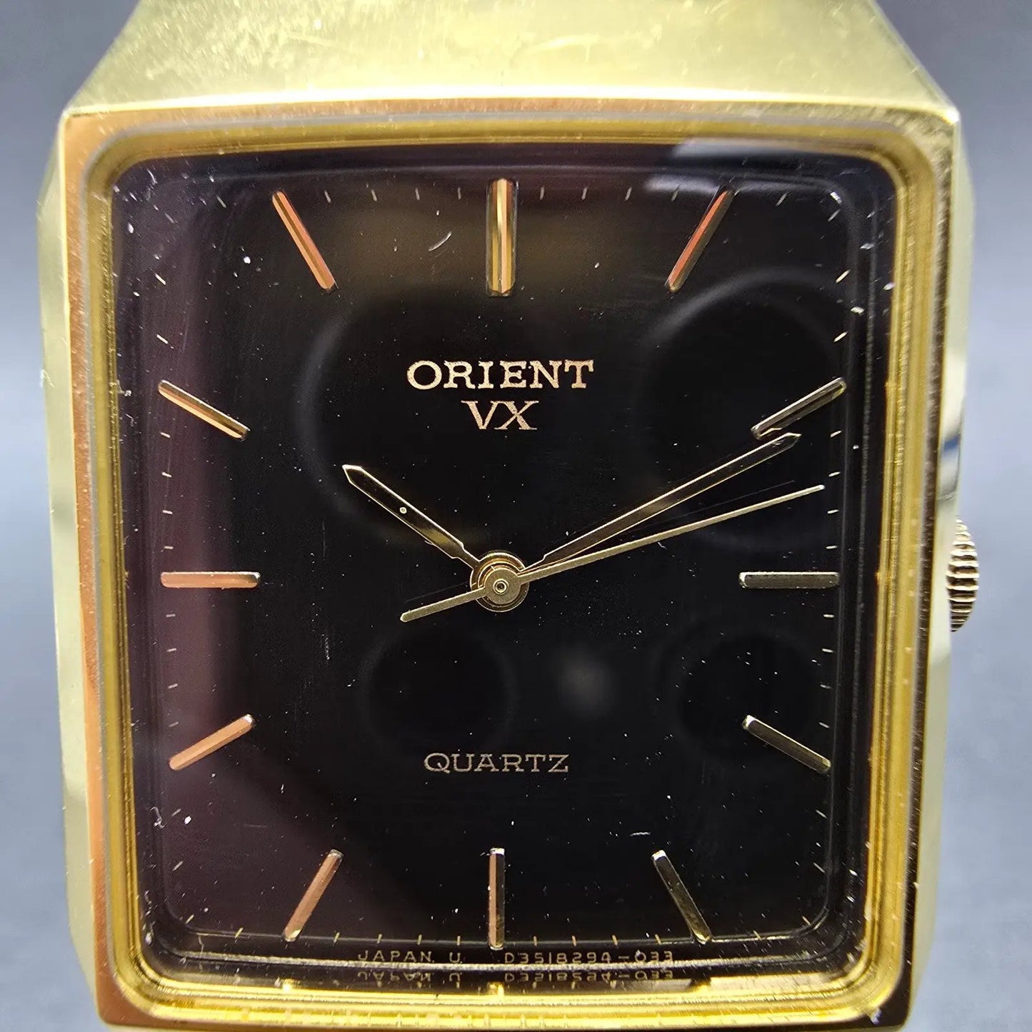 Orient VX Tank Watch Men 28mm Brown Dial Gold Tone Rectangle New Battery1