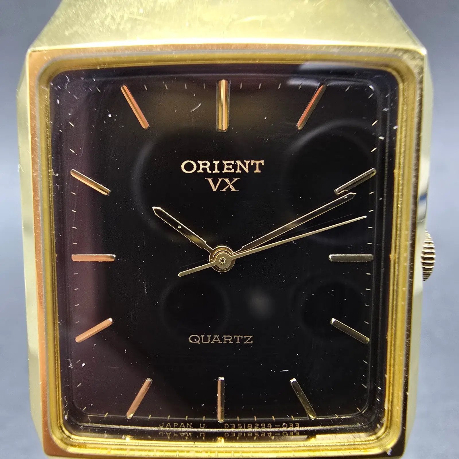 Orient VX Tank Watch Men 28mm Brown Dial Gold Tone Rectangle New Battery1