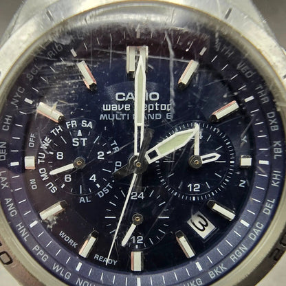 Casio Waveceptor WVQ-M410 Watch Men 43mm Blue Dial Silver Date Solar Runs JDM1