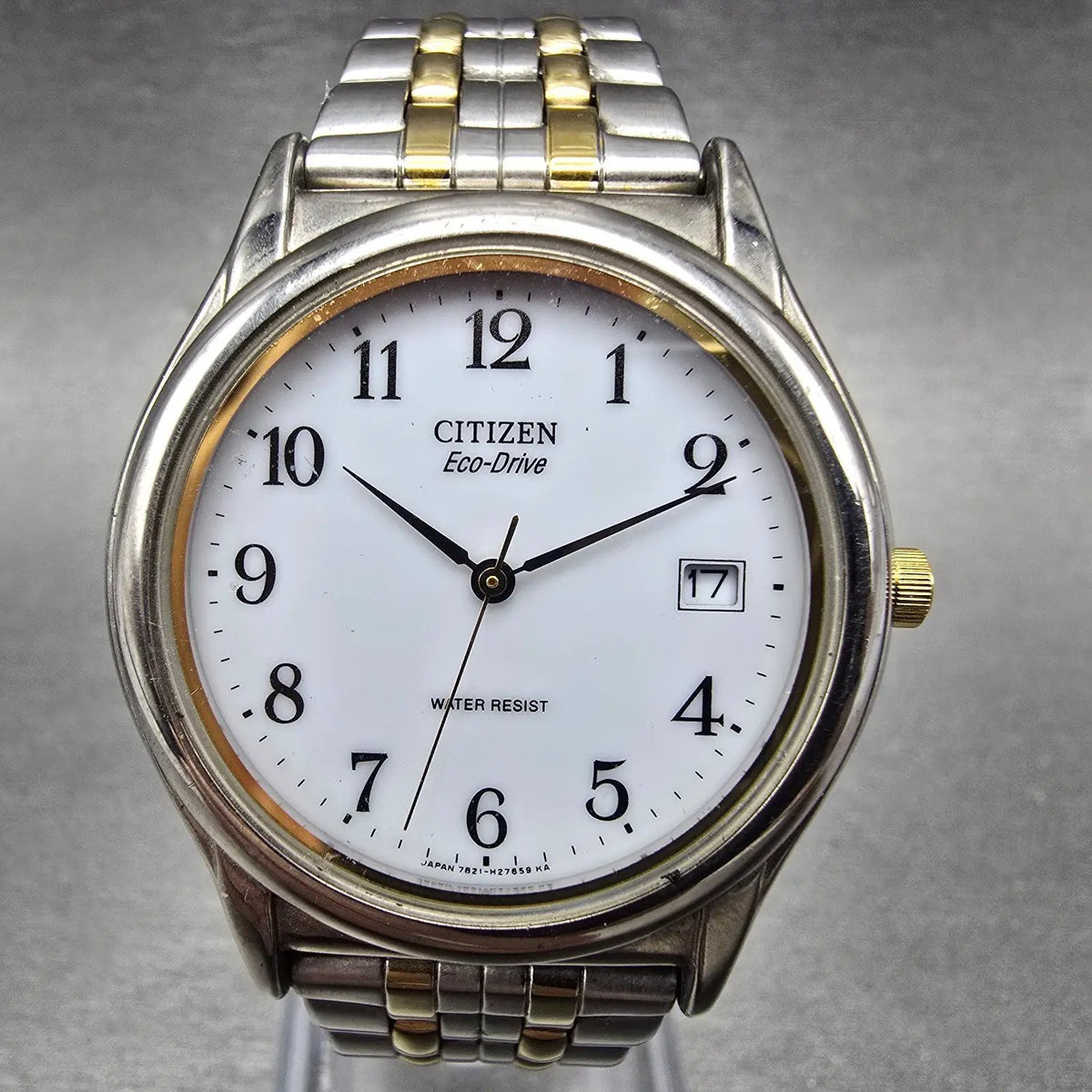 Citizen Eco-Drive Watch Men 35mm White Dial Two Tone Date Round 7821-L16975 Runs0