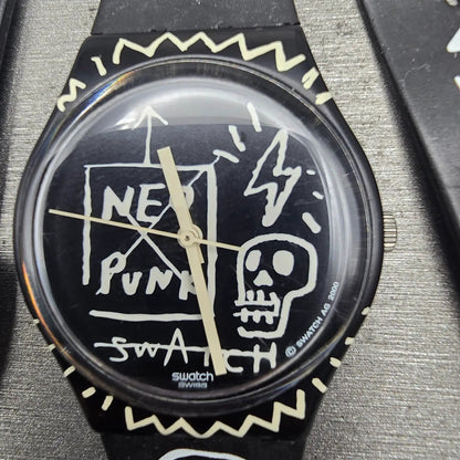 Swatch BAD TRIP Watch Men 33mm Black Dial Black Tone Round GB206 New Battery1