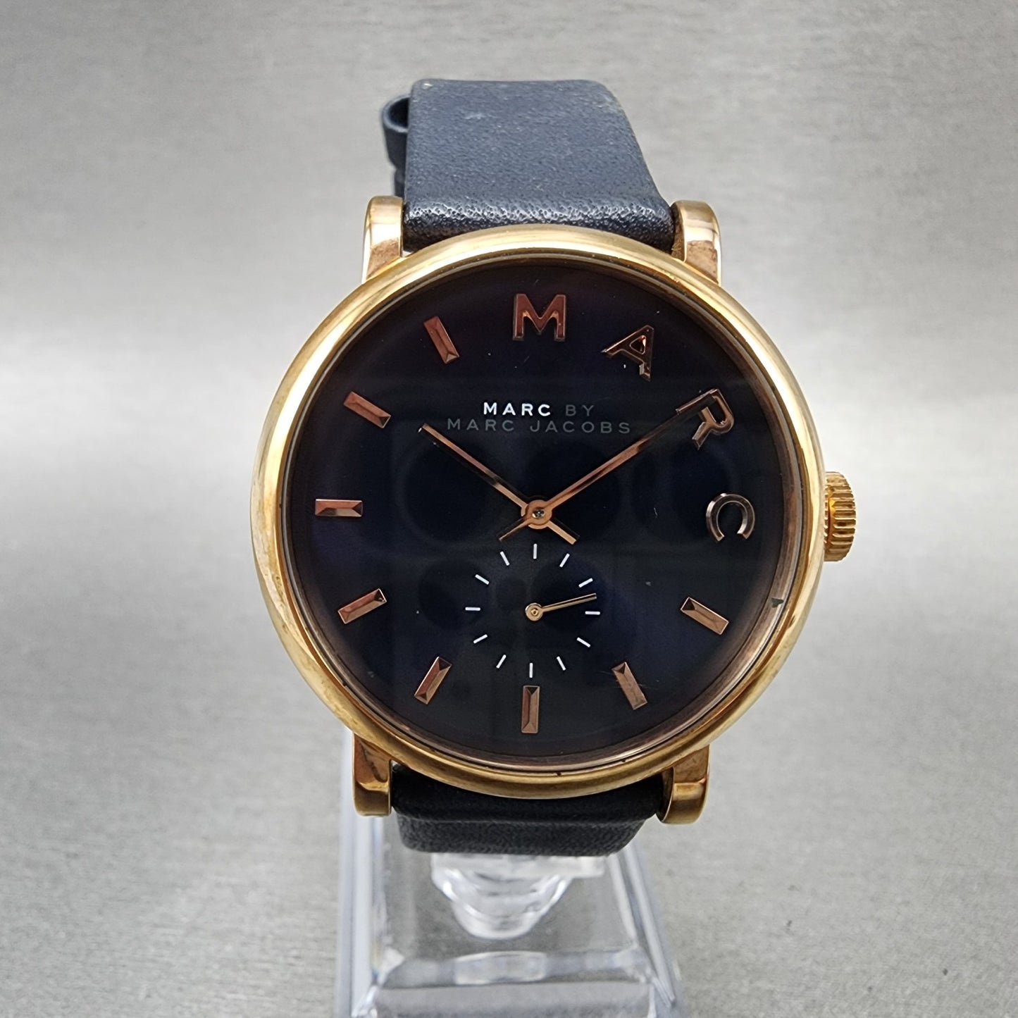 Marc Jacobs Baker Watch Men 37mm Blue Dial Rose Gold Tone Small Seconds New Batt0
