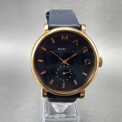 Marc Jacobs Baker Watch Men 37mm Blue Dial Rose Gold Tone Small Seconds New Batt0