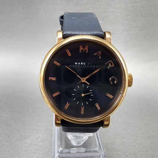 Marc Jacobs Baker Watch Men 37mm Blue Dial Rose Gold Tone Small Seconds New Batt0