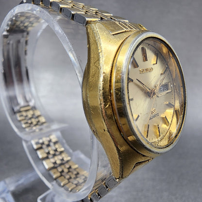 Seiko SQ Watch Women 25mm Champagne Dial Gold Tone Daydate Round New Battery