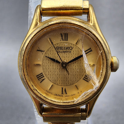 Seiko Watch Women 21mm Champagne Dial Gold Tone Round V4011221 New Battery1