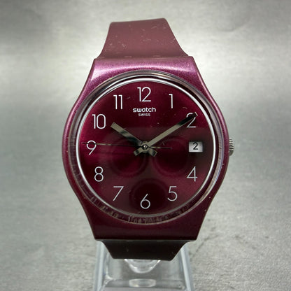 Swatch Redbaya Watch Men Purple Dial Purple Tone Date Round GR405 New battery0