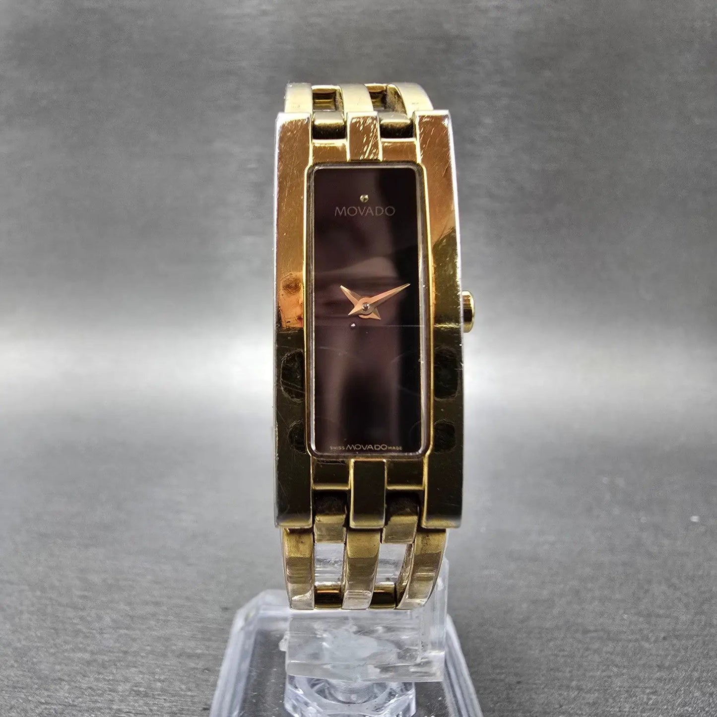Movado Esperanza Tank Watch Women 14mm Black Dial Gold Tone 88 H5 1400 New Batt5