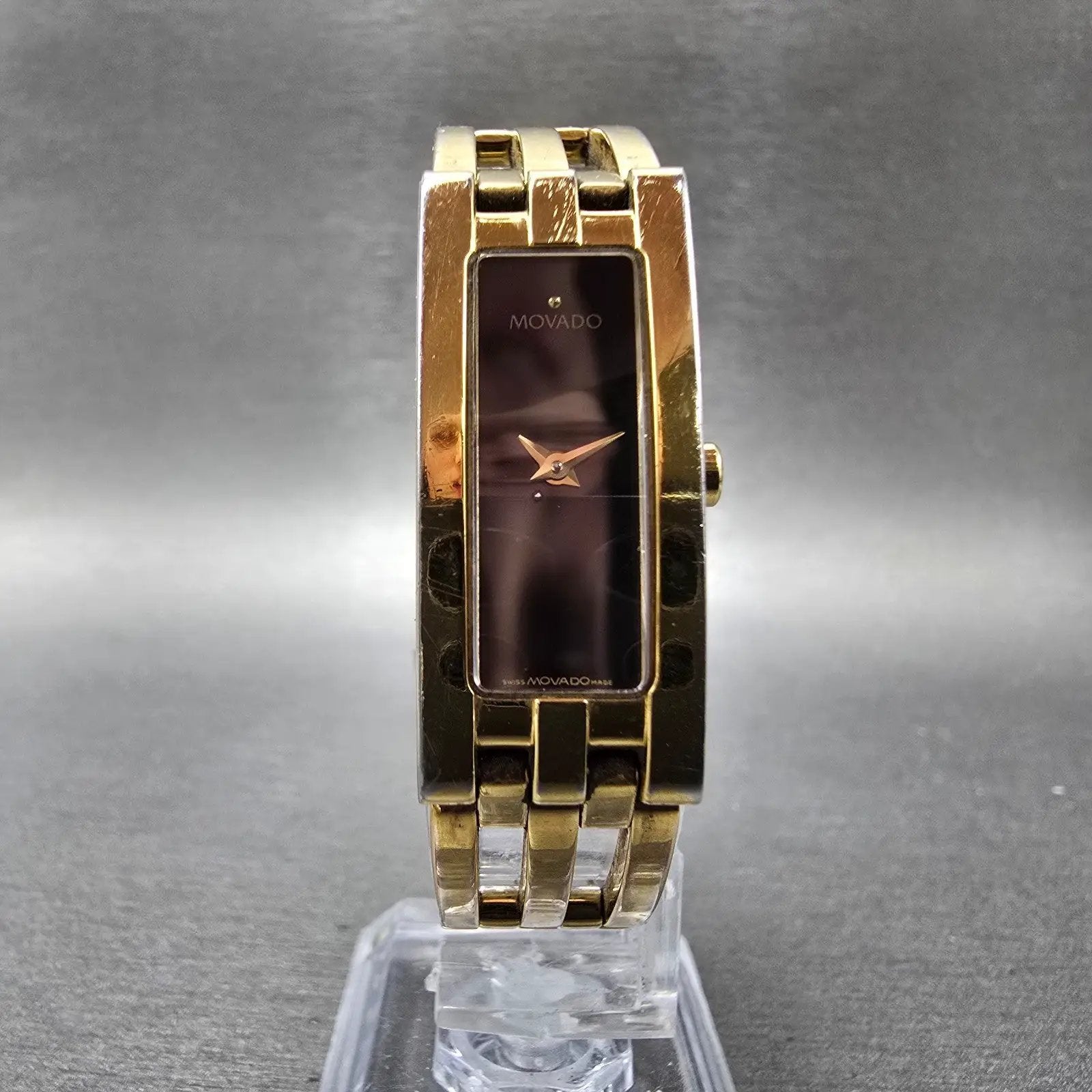 Movado Esperanza Tank Watch Women 14mm Black Dial Gold Tone 88 H5 1400 New Batt5