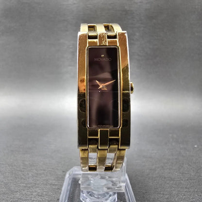 Movado Esperanza Tank Watch Women 14mm Black Dial Gold Tone 88 H5 1400 New Batt5