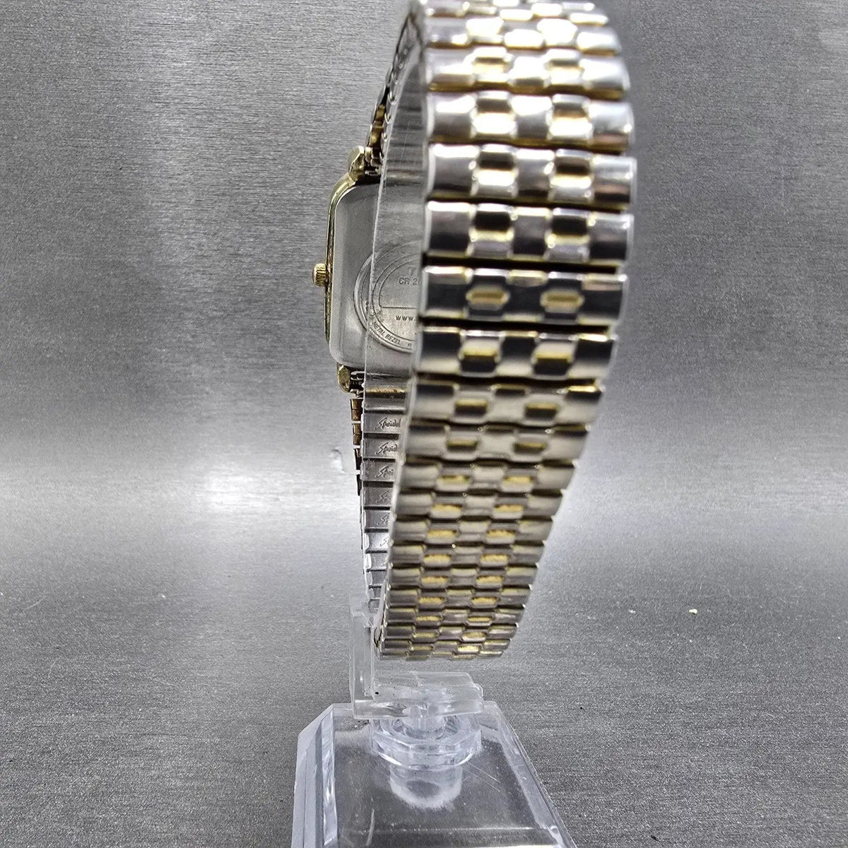 Timex Tank Watch Men 30mm White Dial Gold Rectangle Daydate Indiglo New Battery7