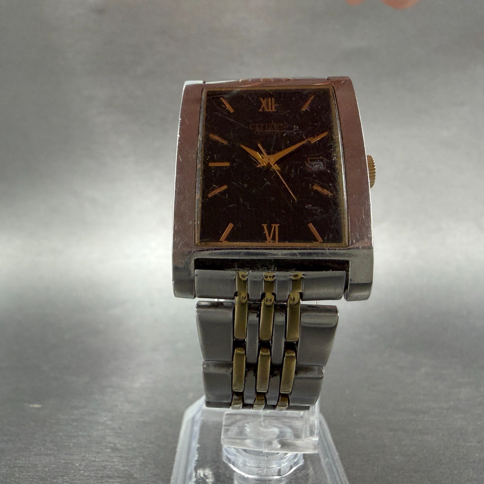 Citizen Tank Watch Men 27mm Black Dial Two Tone Date Rectangle 1012-S020824 PART6