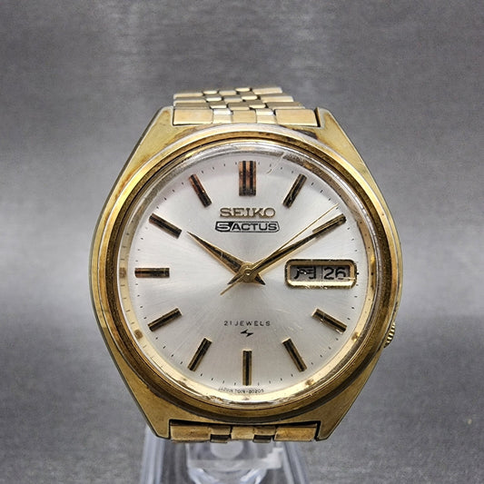 Seiko 5actus Watch Men 38mm Silver Dial Gold Tone Daydate 70198010 PARTS0