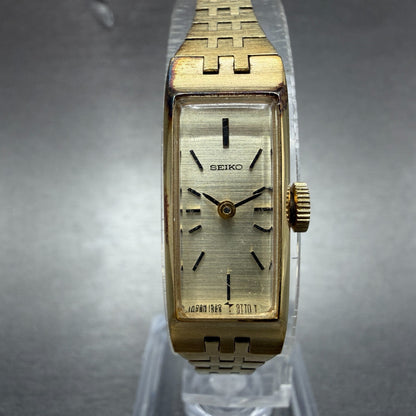 Seiko Tank Watch Women 12mm Champagne Dial Gold Tone Rectangle Manual Wind Runs50
