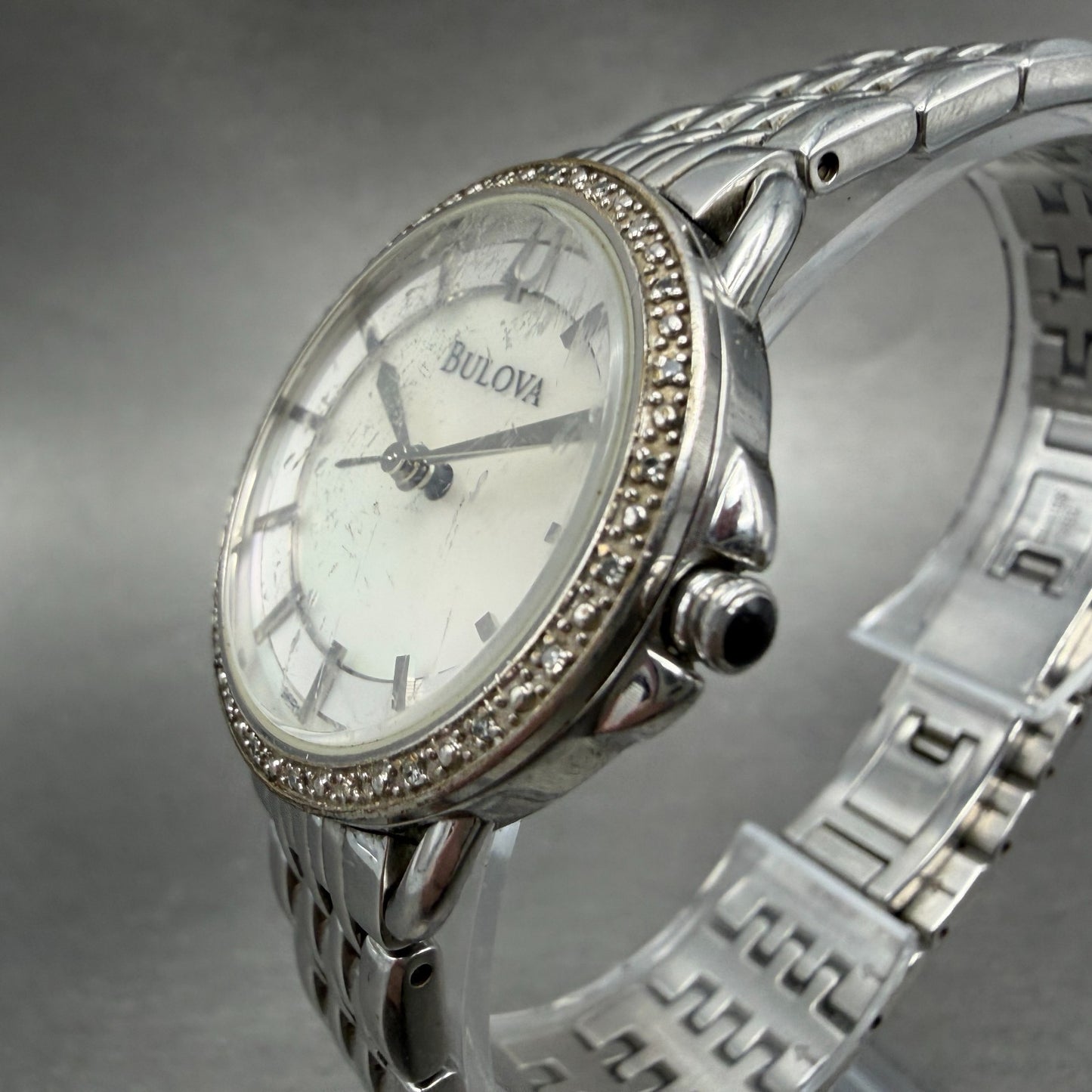 Bulova Watch Women 31mm MOP Dial Silver Tone Round Diamonds 96R146 New Battery2