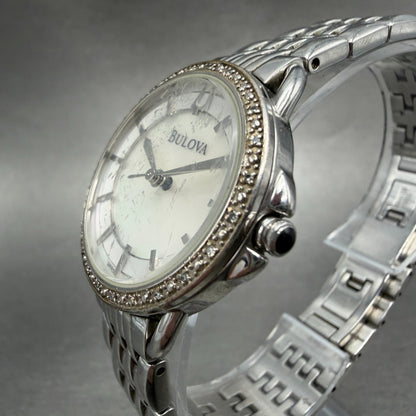 Bulova Watch Women 31mm MOP Dial Silver Tone Round Diamonds 96R146 New Battery2