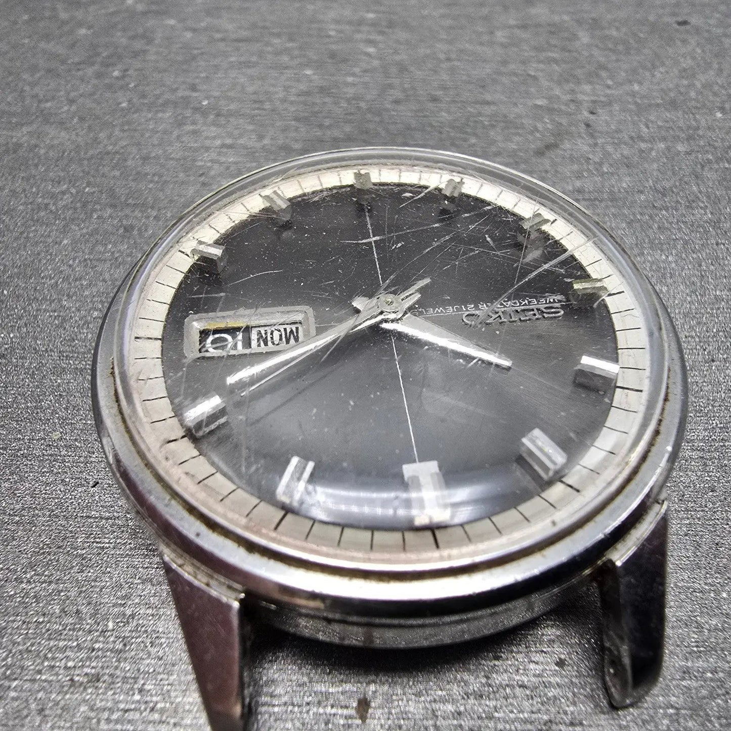 Seiko Weekdater Automatic Watch Men 37mm Gray Dial Steel Daydate 6619-8010 PARTS5