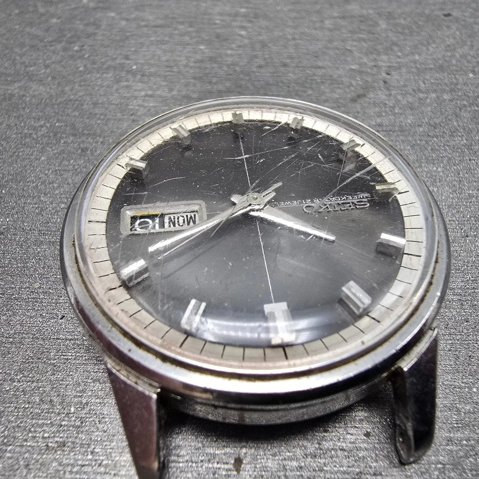 Seiko Weekdater Automatic Watch Men 37mm Gray Dial Steel Daydate 6619-8010 PARTS5