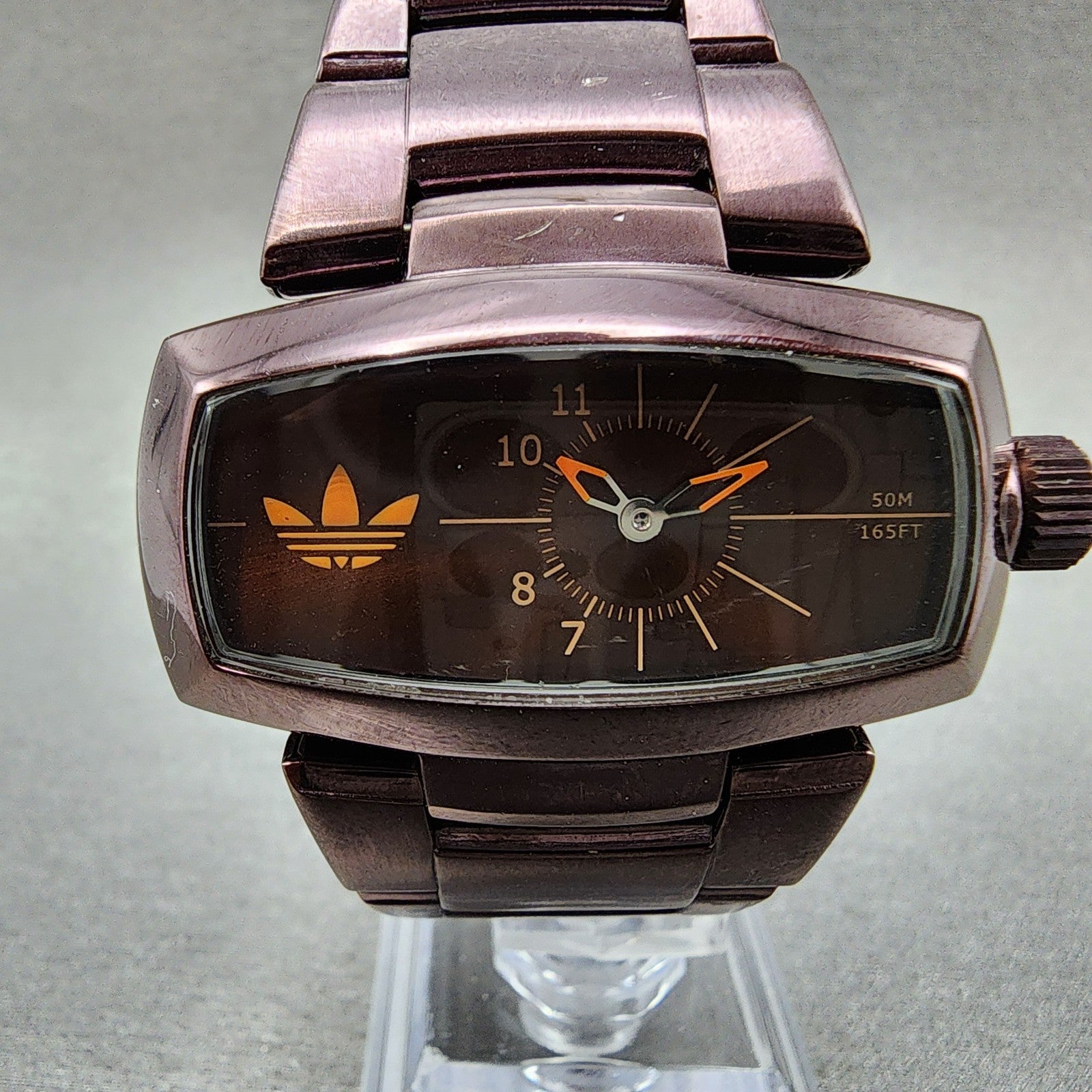 Adidas Watch Women 41mm Orange Dial  Purple Tone Rectangle ADH1630 New Battery1