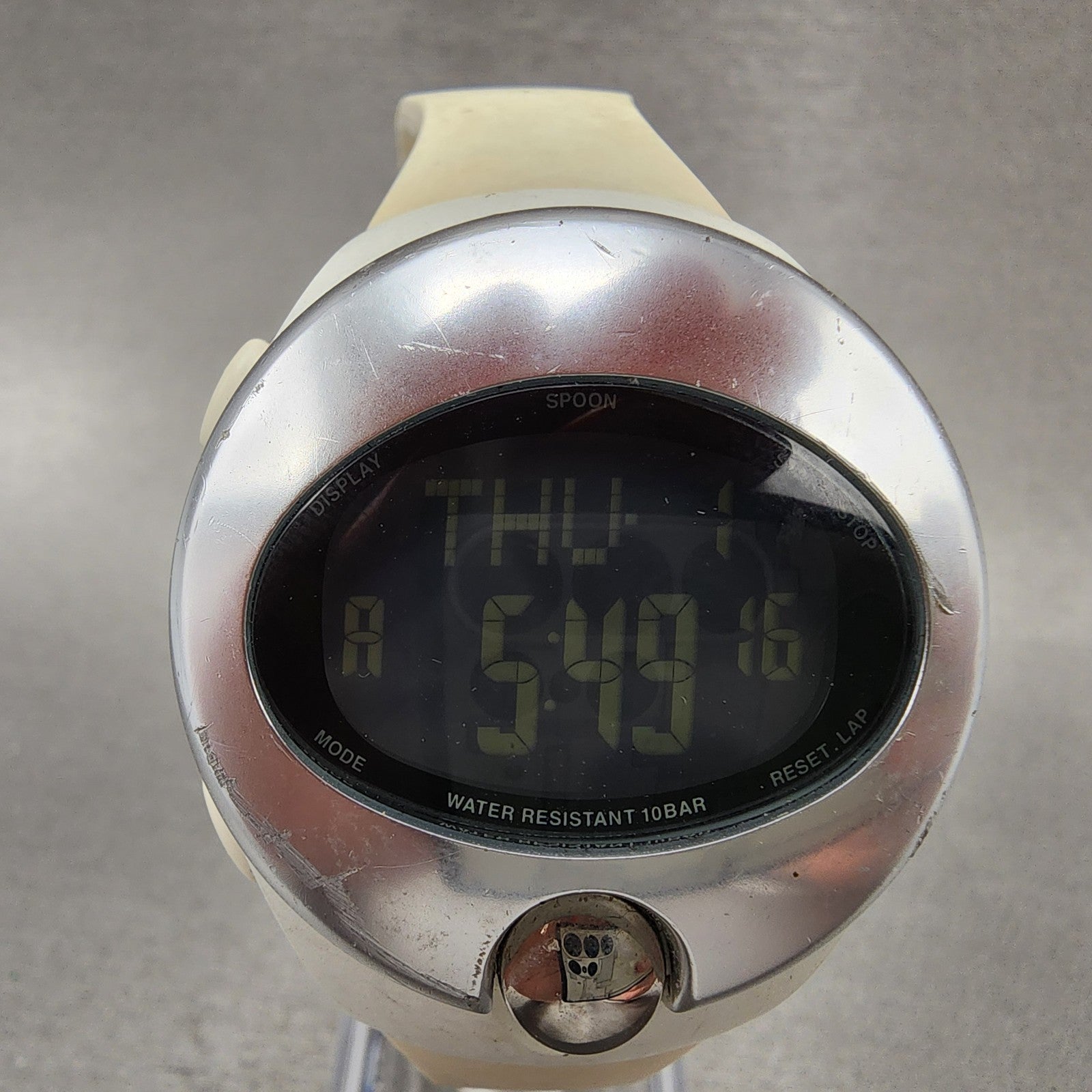 Seiko Wired Spoon Watch Women 38mm Digital LCD White Tone Alarm Chrono New Batt1