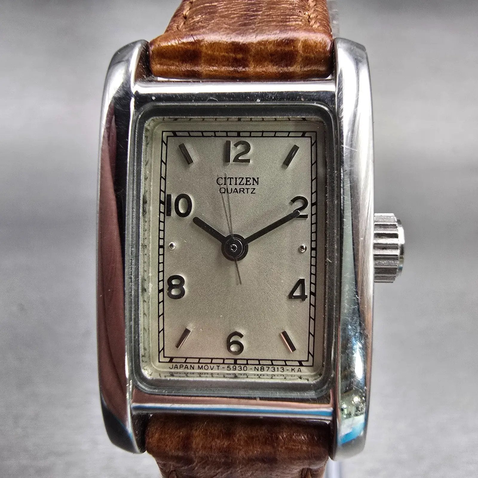 Citizen Watch Women 19mm Ivory Dial Silver Tone Rectangle 5930-S72714 New Batt1