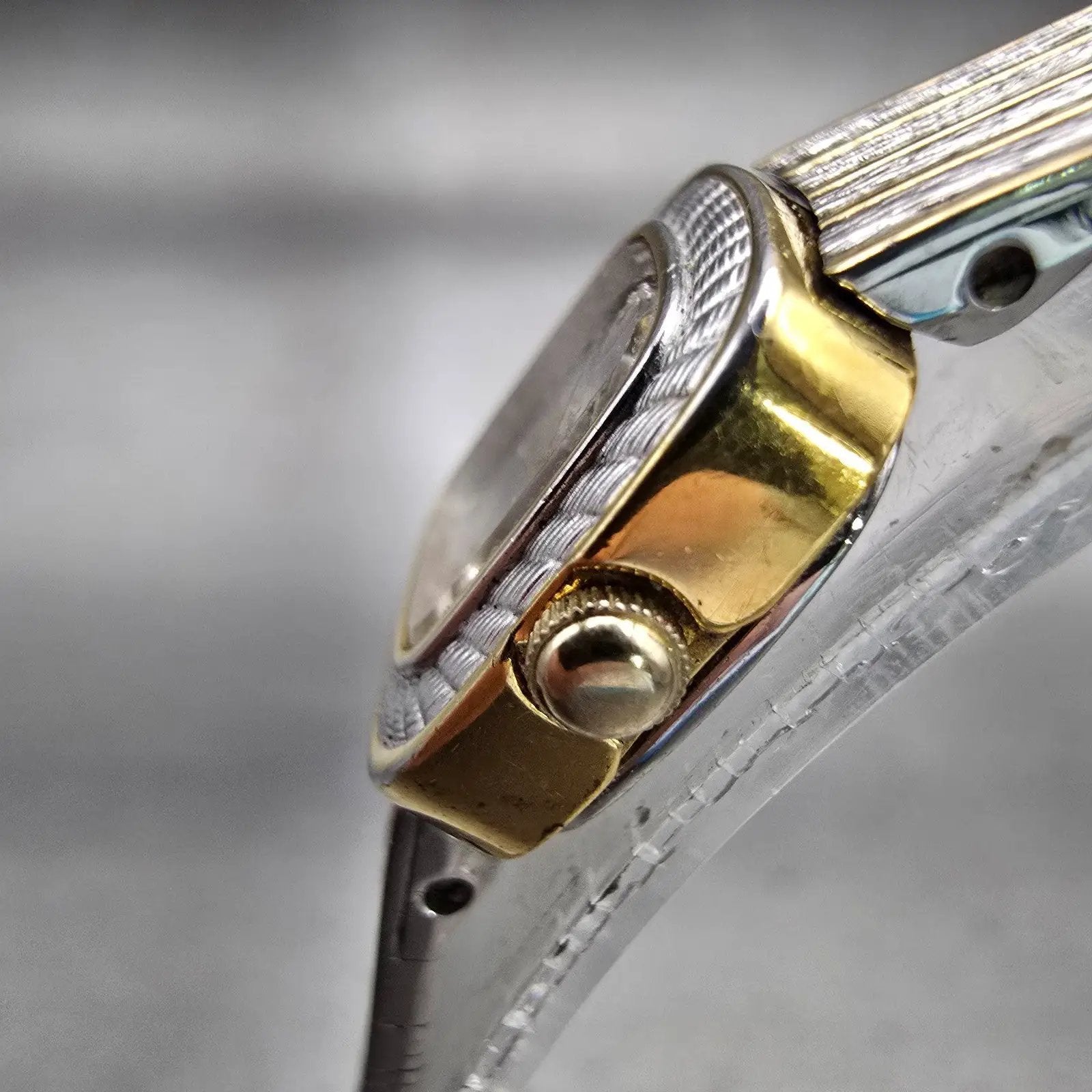 Seiko Watch Women 14mm Silver Dial Two Tone Rectangle 1E20-5190 New Battery VTG2