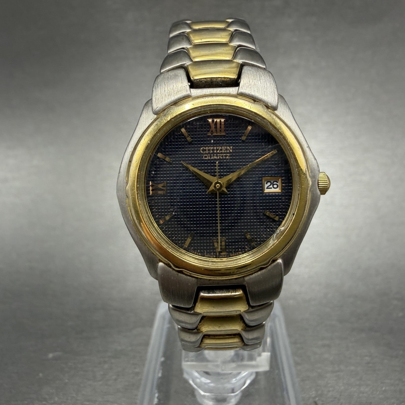 Citizen Watch Women 25mm Blue Dial Two Tone Date Round 1012-S76167 New Battery A0