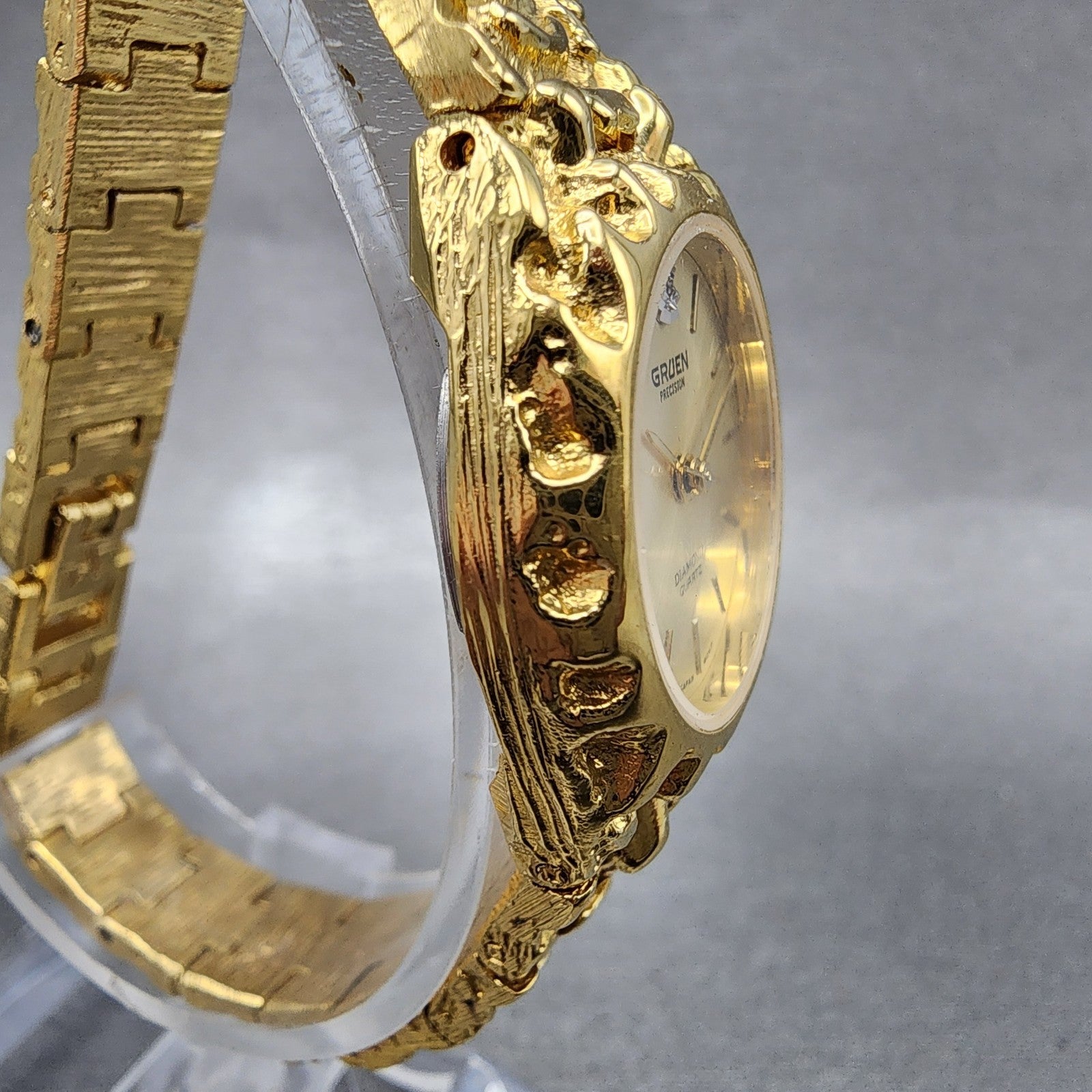 Gruen Watch Women 25mm Champagne Dial Gold Nugget Case Tone New Battery VTG3