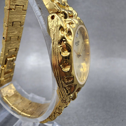 Gruen Watch Women 25mm Champagne Dial Gold Nugget Case Tone New Battery VTG3