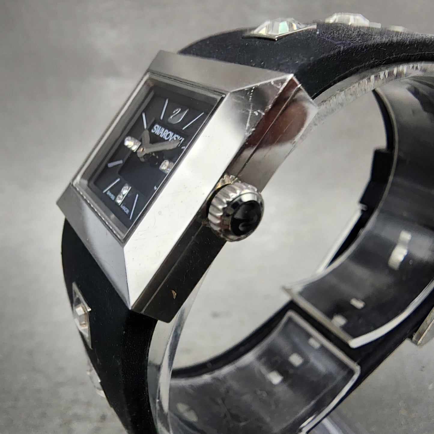 Swarovski Elis Tank Watch Women 23mm Black Dial Silver Tone Square New Battery2