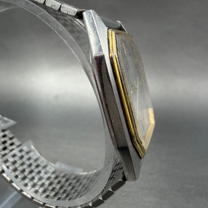 Seiko Watch Men 28mm Silver Dial Two Tone Octagon 6531-5010 Vintage PARTS4