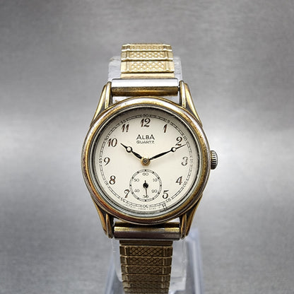 Seiko Alba Watch Women 23mm White Dial Gold Tone Round V8020020 New Battery0