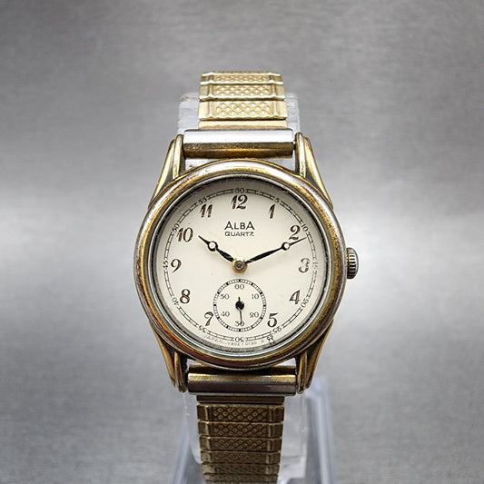 Seiko Alba Watch Women 23mm White Dial Gold Tone Round V8020020 New Battery0