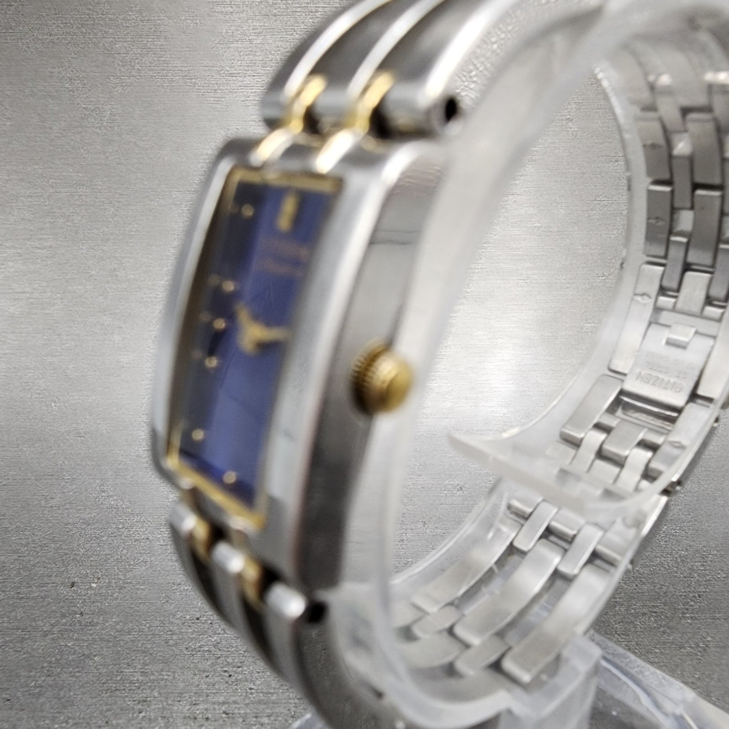Citizen Elegance Tank Watch Women 15mm Blue Dial Two Tone Rectangle New Battery2