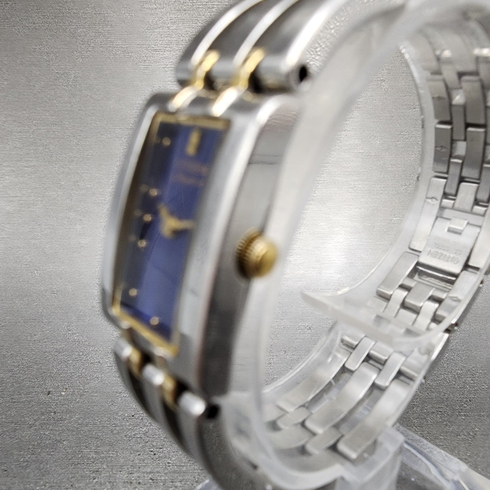 Citizen Elegance Tank Watch Women 15mm Blue Dial Two Tone Rectangle New Battery2