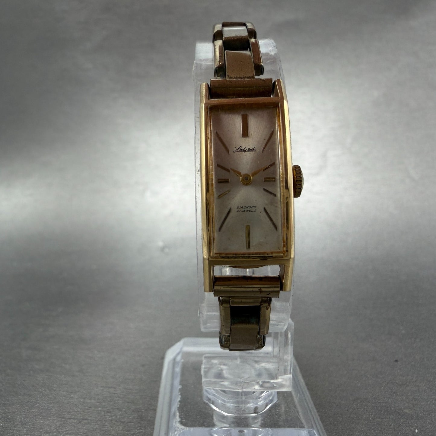 Seiko Lady Seiko Tank Watch Women 13mm Silver Dial Gold Tone Manual 4044H Runs5