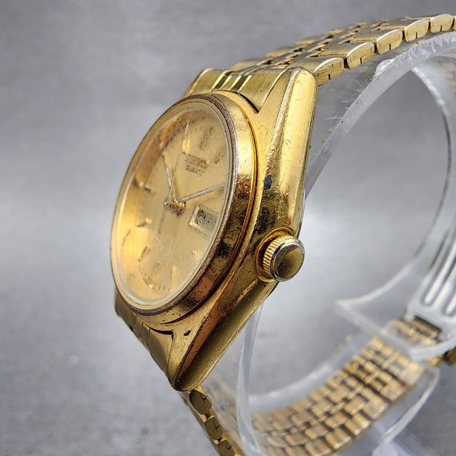 Seiko Watch Women 24mm Champagne Dial Gold Tone Daydate 7n830011 New Battery2